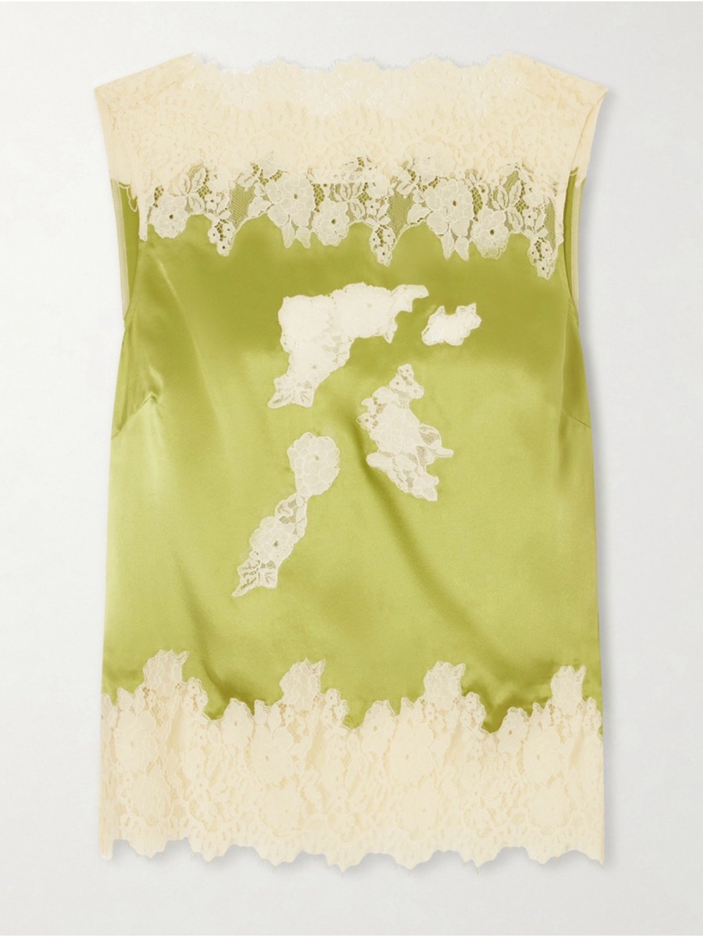 Doen Viviane Silk Lace Top- Green & Cream